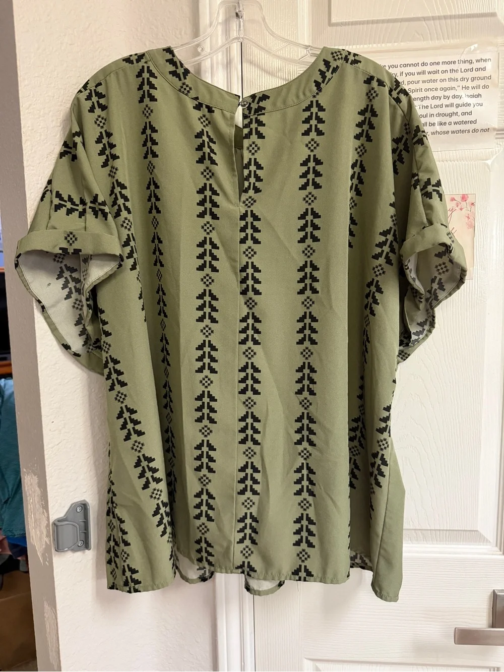 SHEIN Olive Green Blouse with Black Geometric Print - Picture 2 of 6